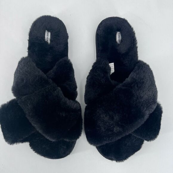Forever 21 Radley Poppins Court Slippers Size Large Fuzzy Black Bloggers Fave - Picture 3 of 7
